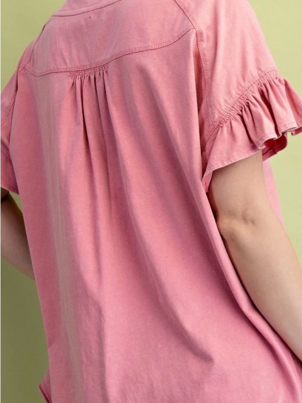 NWT Gigio Casual Pink Ruffle-Sleeve Button Front Women's Top - Picture 2 of 3